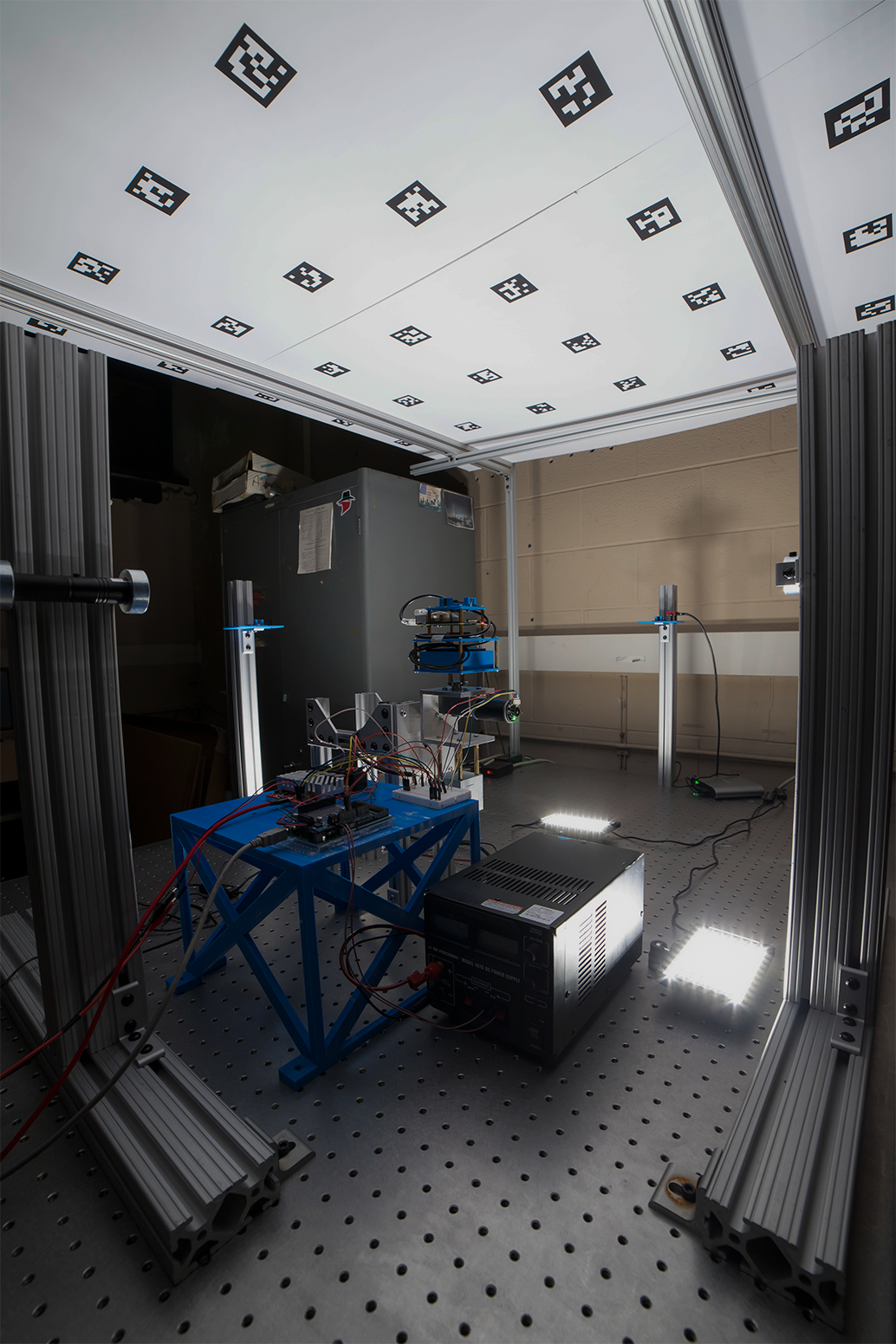 Unedited photograph of laboratory hardware setup for characterizing a camera system.