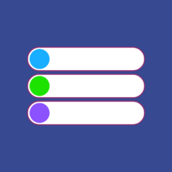 A stack of three white lines with different color circles on the left of each one.