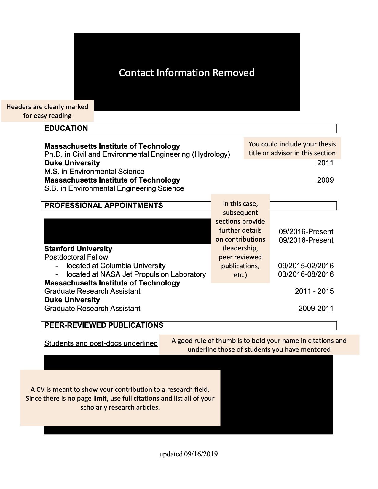 Curriculum vitae examples for graduate students image