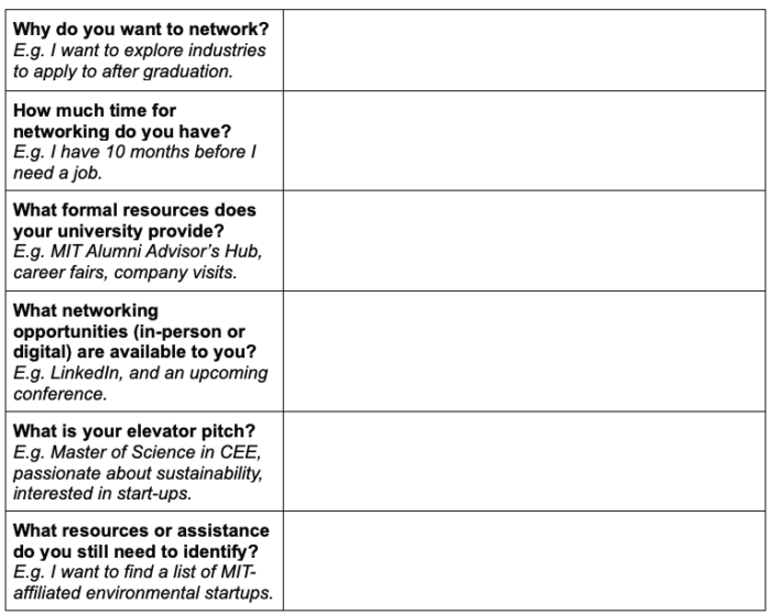 Networking Plan worksheet