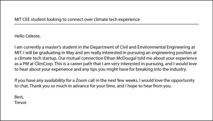 Example email to a potential industry contact.
