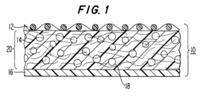 A cross-sectional view of one embodiment of an insulation material of the present invention (US patent US5571592A, Puffed insulative material)