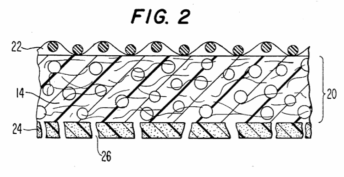 A cross-sectional view of another embodiment of an insulation material of the present invention (US patent US5571592A, Puffed insulative material)