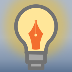 Icon: pen tip inside a light bulb