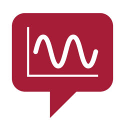 Red speech bubble with an axis showing a white sine wave